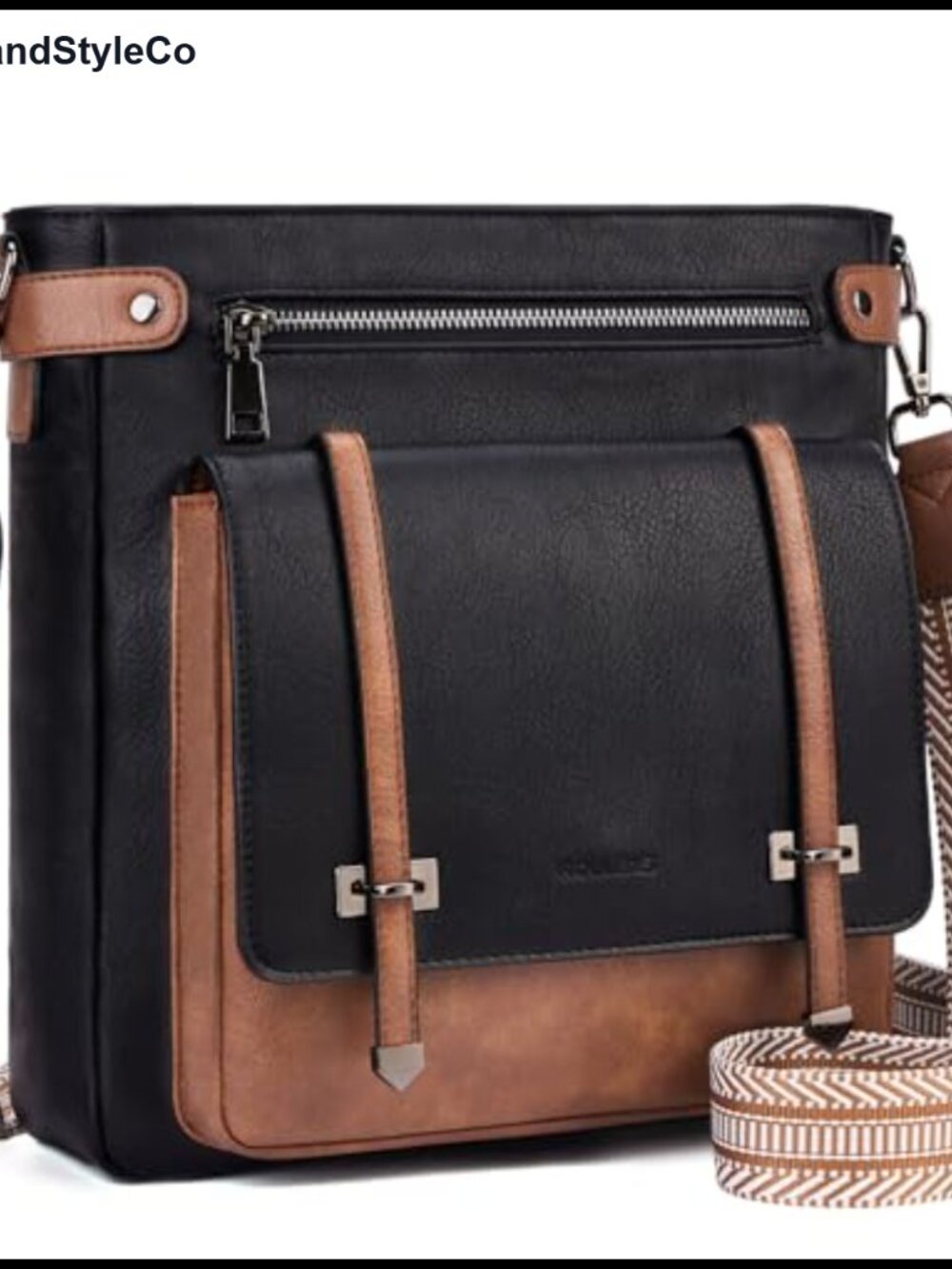Faux Leather Crossbody Bag Multi Pocket Adjustable Strap Travel Purse